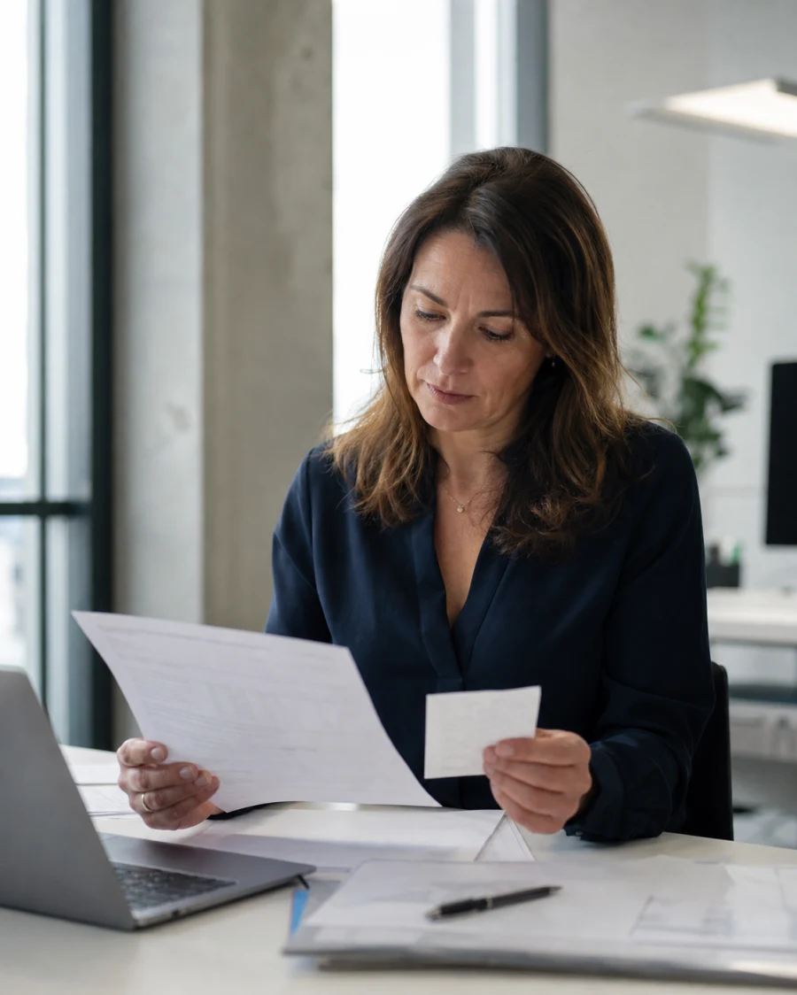 Finance specialist comparing an invoice with an exception note